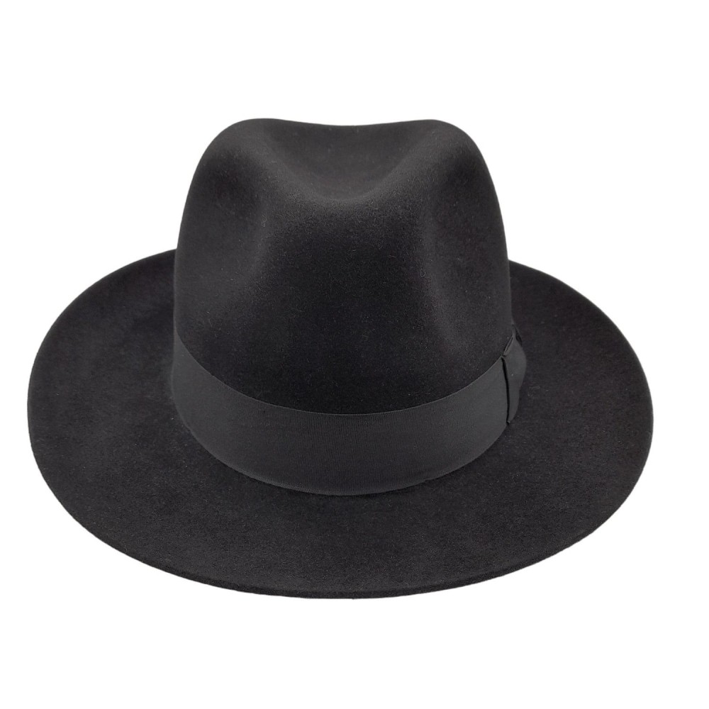 Fine Fur Felt Fedora Black Wide Brim Gloucester
