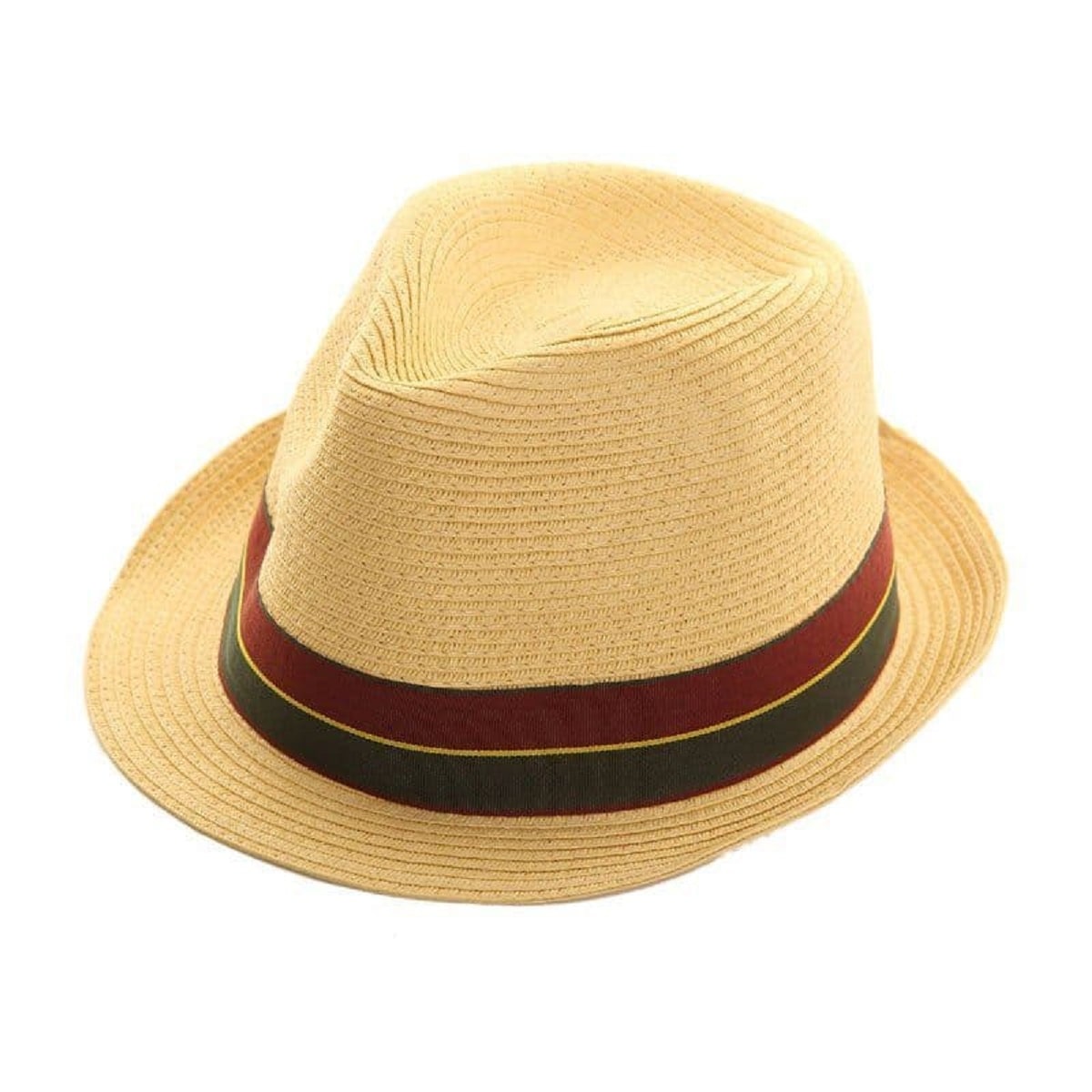 Summer Hat Braid Trilby Style With Red Green Band