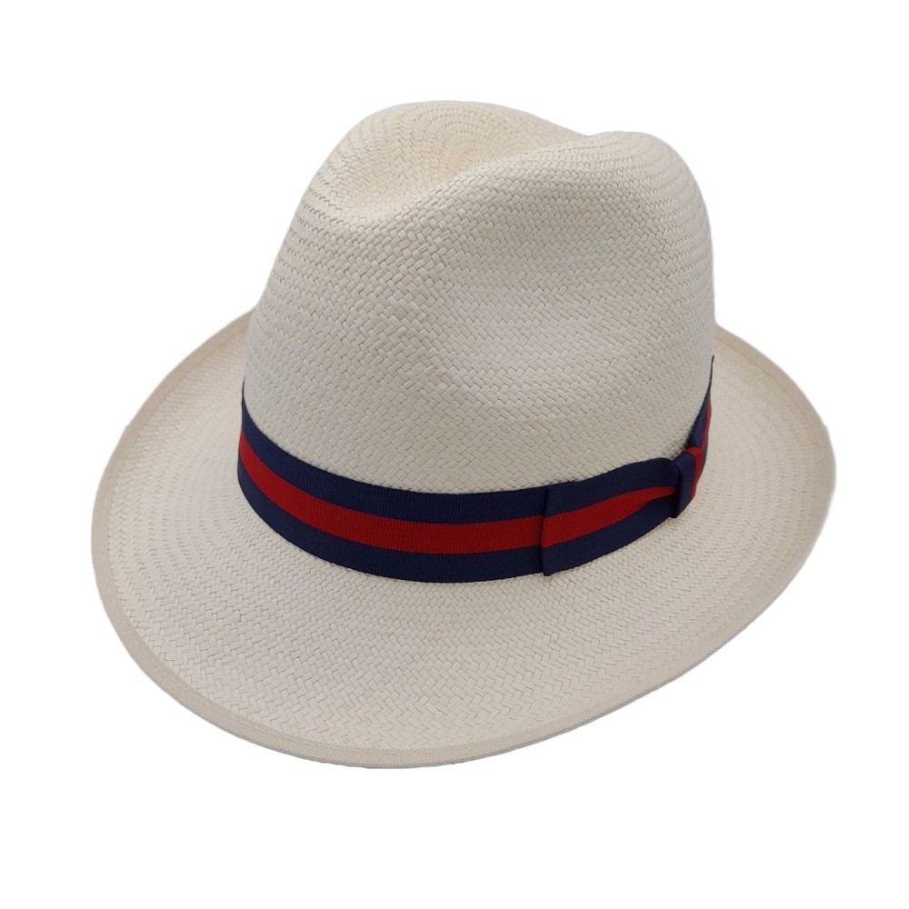 Panama Hat Snap Brim Natural Striped Band Household Division Guards  Blue Red Blue Denton