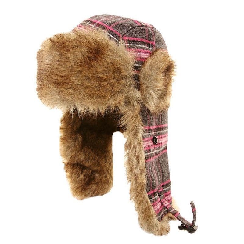 Plaid Trapper Hat Aviator Cap Style Pink